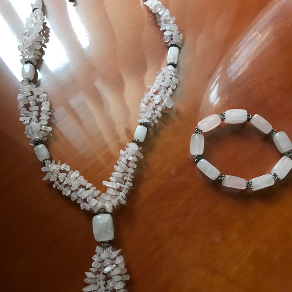 Genuine Rose Quartz Necklace and Bracelet set - Picture 6 of 9